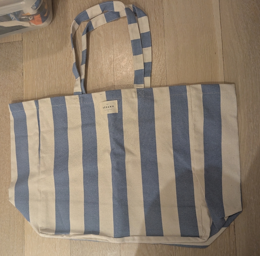 Blue and White Striped Tote Bag
